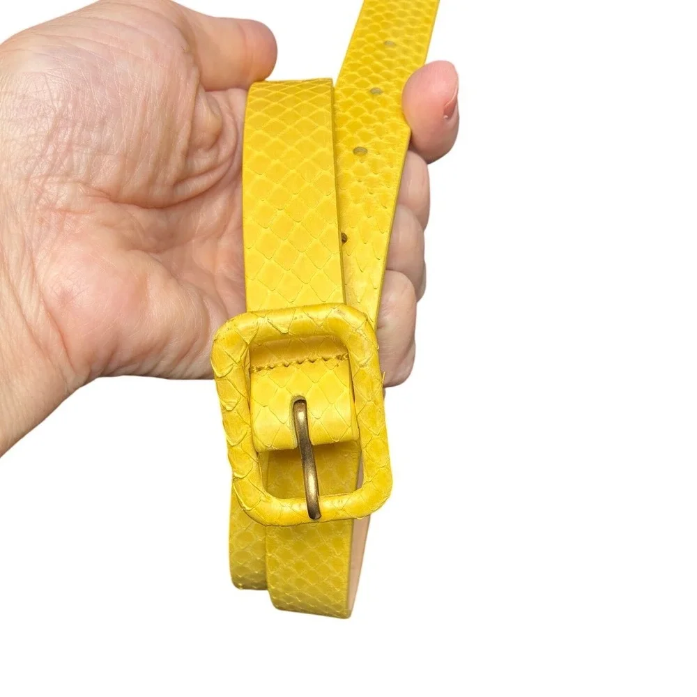 Snake Embossed Skinny Belt J.Crew Leather Wrapped Buckle Yellow Size M